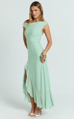 Judee Midi Dress - One Shoulder High Side Split Dress in Sage