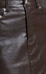 Jules Midi Skirt - Faux Leather High Waisted Front Split Midi Skirt in Chocolate