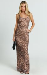 Julia Maxi Dress - Scoop Back Leopard Mesh Dress in Leopard
