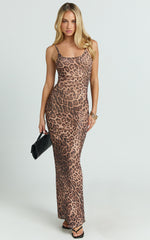 Julia Maxi Dress - Scoop Back Leopard Mesh Dress in Leopard