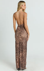 Julia Maxi Dress - Scoop Back Leopard Mesh Dress in Leopard