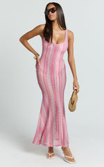 Julia Maxi Dress - Scoop Neck Low Back Bodycon Dress in Bright Pink