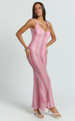 Julia Maxi Dress - Scoop Neck Low Back Bodycon Dress in Bright Pink