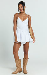 Julie Mini Dress - V Neck Drop V Waist Pleated Dress in White