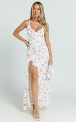 Justine Maxi Dress - Jacquard V Neck Ruffle Tiered Dress in Romantic Ditsy Print