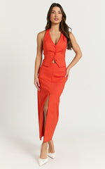 Kai Midi Skirt - Mid Waisted Front Split Fitted Skirt in Orange