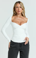 Kailey Top - Long Sleeve Sweetheart Neckline Gathered Top in White