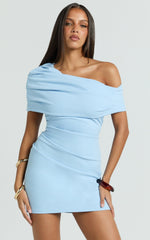 Kairose Mini Dress - Asymmetrical Sleeve Dress in Blue