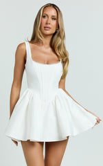 Kaitlyn Mini Dress - Corset Front Gathered Dress in Ivory