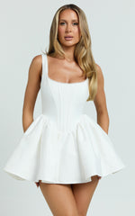 Kaitlyn Mini Dress - Corset Front Gathered Dress in Ivory