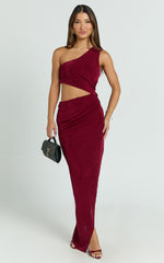 Kala Midi Dress - One Shoulder Cut Out Side Split Dress in Wine