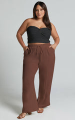 Kala Pants - Mid Waisted Relaxed Elastic Waist Pants in Chocolate