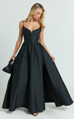 Kali Maxi Dress - Sweetheart Fit And Flare High Split Dress in Black