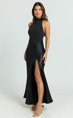 Kali Maxi Dress - High Halter Circle Skirt Dress in Black