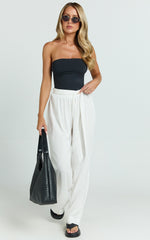 Kalli Pants - Linen Look Belted Wide Leg Relaxed Pants in White