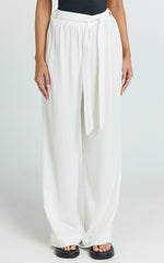 Kalli Pants - Linen Look Belted Wide Leg Relaxed Pants in White