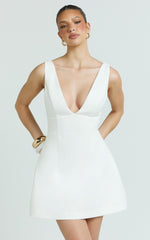 Karissa Mini Dress - V Neck Fit And Flare Dress in White
