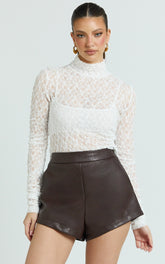 Karlene Top - Stretch Lace Long Sleeve With Bandeau Top in Ivory
