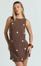 Kate Mini Dress - Shift Dress in Chocolate Polka Dot