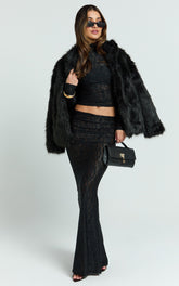 Kathleen Maxi Skirt - Mid Rise Ruched Wide Band Fishtail Jersey Skirt in Black