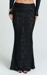 Kathleen Maxi Skirt - Mid Rise Ruched Wide Band Fishtail Jersey Skirt in Black