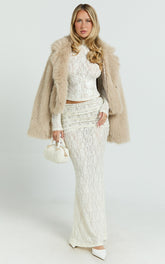 Kathleen Maxi Skirt - Mid Rise Ruched Wide Band Fishtail Jersey Skirt in Cream