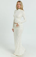 Kathleen Maxi Skirt - Mid Rise Ruched Wide Band Fishtail Jersey Skirt in Cream