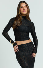 Kathleen Top - Turtle Neck Long Sleeve Jersey Top in Black