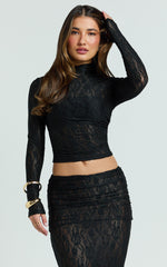 Kathleen Top - Turtle Neck Long Sleeve Jersey Top in Black