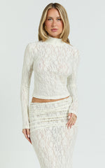 Kathleen Top - Turtle Neck Long Sleeve Jersey Top in Cream