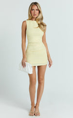 Kayrene Mini Dress - Jacquard A Line Dress in Butter Yellow
