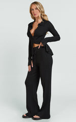 Kelsey Pants - High Drawstring Waist Knit Pants in Black