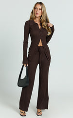 Kelsey Pants - High Drawstring Waist Knit Pants in Chocolate
