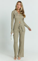 Kelsey Pants - High Drawstring Waist Knit Pants in Taupe