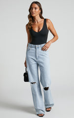 Kerrie Bodysuit - V Neck Bodysuit in Black