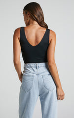 Kerrie Bodysuit - V Neck Bodysuit in Black