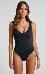 Kerrie Bodysuit - V Neck Bodysuit in Black