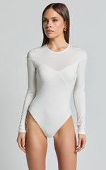 Kerryn Bodysuit - Long Sleeve Marl Cross Front Bodysuit in Ivory