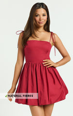 Kimberly Mini Dress - Square Neck Bubble Hem Dress in Red