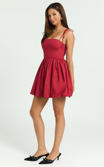 Kimberly Mini Dress - Square Neck Bubble Hem Dress in Red