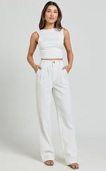 Kiraye Pants - Linen High Waist Tailored Pants in Off White
