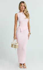 Klarisse Two Piece Set - Asym Top and Maxi Skirt Set in Pink