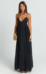 Kourtney Maxi Dress - Plunge V Neck Fit And Flare Dress in Black