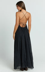 Kourtney Maxi Dress - Plunge V Neck Fit And Flare Dress in Black