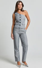 Kourtney Pants - Mid Waist Pleated Trousers in Grey