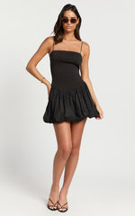 Kristel Mini Dress - Fitted Mini Dress with Bubble Hem in Black