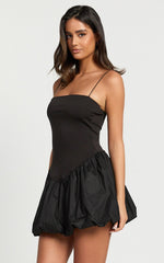 Kristel Mini Dress - Fitted Mini Dress with Bubble Hem in Black