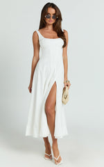 Kristi Midi Dress - Scoop Neck Fit And Flare Dress in Off White