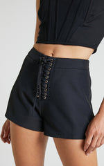 Kristitah Mini Shorts - Lace Up Hardware Eyelet Shorts in Black
