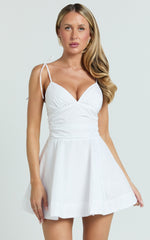 Kristy Mini Dress - V Neck Tie Bust A Line Dress in White